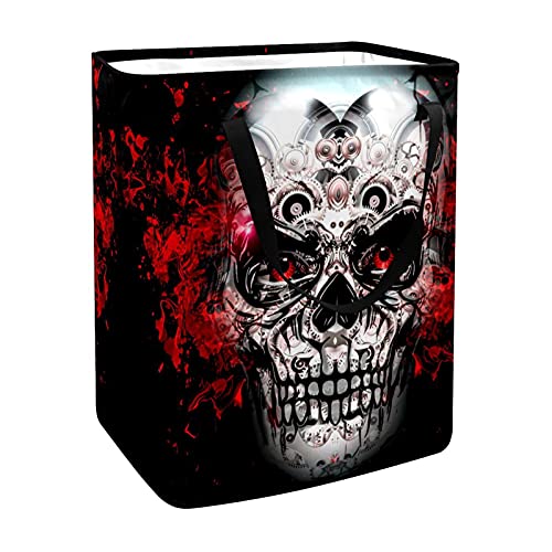 Novelty Skull Black Laundry Basket Collapsible Storage bin with Handles for Hamper,Kids Room,Toy Storage