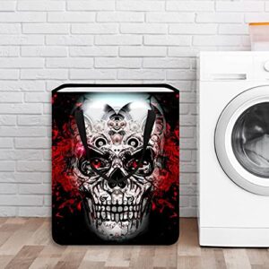 Novelty Skull Black Laundry Basket Collapsible Storage bin with Handles for Hamper,Kids Room,Toy Storage