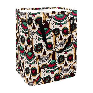vintage skull pattern funny laundry basket collapsible storage bin with handles for hamper,kids room,toy storage