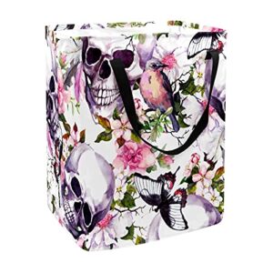 skull butterfly laundry basket collapsible storage bin with handles for hamper,kids room,toy storage