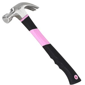 fastpro pink hammer, fiberglass curved claw hammer with comfort grip handle,12oz