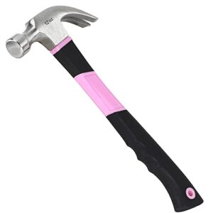 FASTPRO Pink Hammer, Fiberglass Curved Claw Hammer with Comfort Grip Handle,12oz