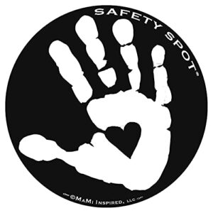 safety spot magnet - kids handprint for car parking lot safety - black background (white)