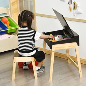 Costzon Kids Table and Chair Set, Wooden Lift-top Desk & Chair w/Storage Space, Safety Hinge, Gift for Toddler Drawing, Reading, Writing, Homeschooling, Children Activity Table & Chair (Black)