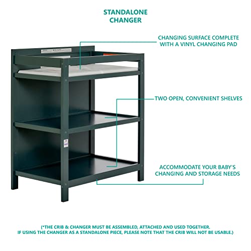 Dream On Me Synergy Convertible Crib and Changer in Olive with Detachable Changing Table, JPMA Certified, 1” Changing pad