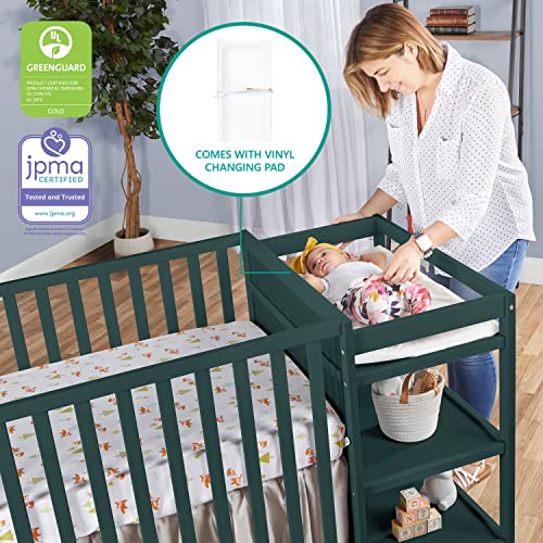 Dream On Me Synergy Convertible Crib and Changer in Olive with Detachable Changing Table, JPMA Certified, 1” Changing pad