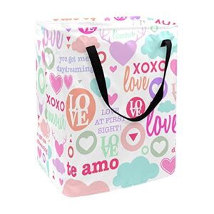 cute love background laundry basket collapsible storage bin with handles for hamper,kids room,toy storage
