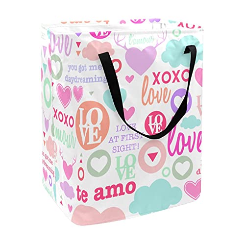 Cute Love Background Laundry Basket Collapsible Storage bin with Handles for Hamper,Kids Room,Toy Storage