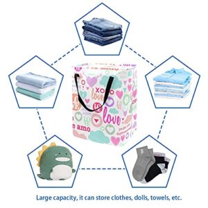 Cute Love Background Laundry Basket Collapsible Storage bin with Handles for Hamper,Kids Room,Toy Storage
