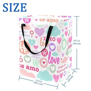 Cute Love Background Laundry Basket Collapsible Storage bin with Handles for Hamper,Kids Room,Toy Storage
