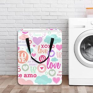 Cute Love Background Laundry Basket Collapsible Storage bin with Handles for Hamper,Kids Room,Toy Storage