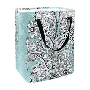 retro bohemia florals blue boho laundry basket collapsible storage bin with handles for hamper,kids room,toy storage