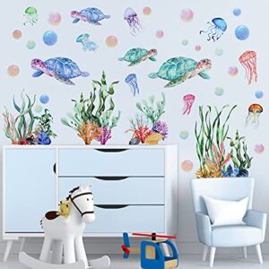 under the sea wall decals sea turtle seaweed wall stickers kalolary 3d under the sea coral reef ocean grass bubbles wall decals wall decoration for wall corner nursery room children bedroom bathroom living room