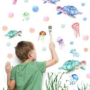 Under The Sea Wall Decals Sea Turtle Seaweed Wall Stickers Kalolary 3D Under The Sea Coral Reef Ocean Grass Bubbles Wall Decals Wall Decoration for Wall Corner Nursery Room Children Bedroom Bathroom Living Room