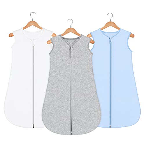 Yoofoss Baby Sleep Sack Wearable Blanket 100% Cotton 3 Pack Baby Sleeping Bag Soft and Comfortable (Large)