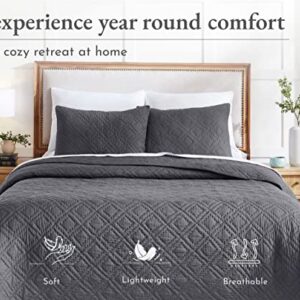 California Design Den Soft 100% Cotton Hand-Quilted Twin/Twin-XL Quilt with Sham, Pure Cotton Fabric & Fill, Charcoal Grey Twin Quilt, Pre-Softened, Diamond Pattern (Charcoal Grey)