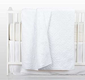california design den 100% cotton hand-quilted crib size quilt for toddlers, pure cotton fabric & fill, pre-softend pure white baby blanket, diamond pattern (white)