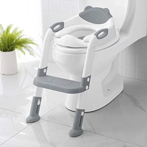 toilet potty training seat with step stool ladder,skyroku potty training toilet for kids boys girls toddlers-comfortable safe potty seat with anti-slip pads ladder (grey)