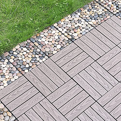 PURE ERA Natural Real Stone Interlocking Floor Deck Tiles Polish Pebble Tile Indoor Outdoor Use 12"x12" (4Pcs, 4 sq. Ft, Polished Mixed Color)- Great Upgrade to Patio Backyard Pathway