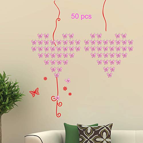 Kisangel 50Pcs Sheer Mesh Wire Glitter Butterfly Gem- Studded Fake Butterfly DIY Butterfly Craft for Wedding Decoration (Pink)