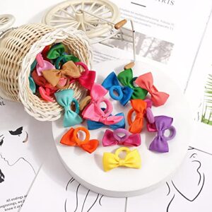 80PCS Tiny Hair Ties With Bows Baby Bows Rubber Bands Hair Ties Soft Elastics Ponytail Holders Hair Accessories for Infants Toddlers Baby Girls Multi-colored