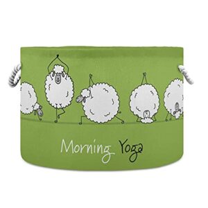 linqin funny sheep doing yoga large collapsible storage basket, 20''x 14'' nursery basket for toys, pillows, cushions in bedroom, living room, laundry room, home decor