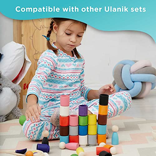 Ulanik Balls in Cups Large Montessori Toy Wooden Sorter Game 12 Balls 35 mm Age 1+ Color Sorting and Counting Preschool Learning Education