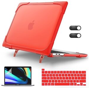 cissook shockproof case for macbook pro 13 inch 2023 2022 2021 2020 m2 m1 a2338 a2289 a2251 model, heavy duty hard shell case dual layer cover with fold kickstand for macbook pro 13 - red
