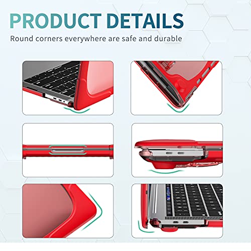 CISSOOK Shockproof Case for MacBook Pro 13 Inch 2023 2022 2021 2020 M2 M1 A2338 A2289 A2251 Model, Heavy Duty Hard Shell Case Dual Layer Cover with Fold Kickstand for MacBook Pro 13 - Red