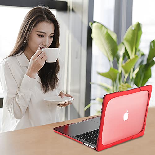 CISSOOK Shockproof Case for MacBook Pro 13 Inch 2023 2022 2021 2020 M2 M1 A2338 A2289 A2251 Model, Heavy Duty Hard Shell Case Dual Layer Cover with Fold Kickstand for MacBook Pro 13 - Red