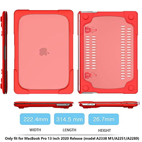 CISSOOK Shockproof Case for MacBook Pro 13 Inch 2023 2022 2021 2020 M2 M1 A2338 A2289 A2251 Model, Heavy Duty Hard Shell Case Dual Layer Cover with Fold Kickstand for MacBook Pro 13 - Red