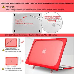 CISSOOK Shockproof Case for MacBook Pro 13 Inch 2023 2022 2021 2020 M2 M1 A2338 A2289 A2251 Model, Heavy Duty Hard Shell Case Dual Layer Cover with Fold Kickstand for MacBook Pro 13 - Red