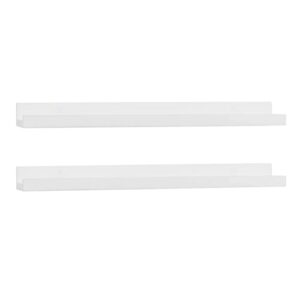 Wallniture Denver 17" White Floating Bookshelf and Picture Ledge for Kids Room Decor and Nursery Shelves for Wall, Set of 2