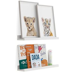 Wallniture Denver 17" White Floating Bookshelf and Picture Ledge for Kids Room Decor and Nursery Shelves for Wall, Set of 2