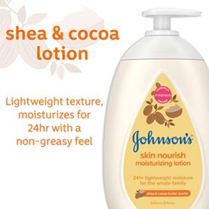 Johnson's Skin Nourish Moisturizing Baby Lotion for Dry Skin with Shea & Cocoa Butter Scents, Gentle & Lightweight Body Lotion for The Whole Family, Hypoallergenic, Dye-Free, 16.9 fl. oz