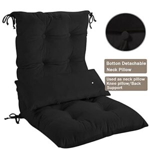 Big Hippo Rocking Chair Cushion,Soft Thicken Rocking Chair Cushion Set with Detachable Neck Pillow Back Support,Comfy Chair Cushion Pad with Ties for Outdoor Indoor Home Office,Black