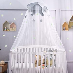 LOAOL Canopy for Kids Bed with Stars, Crib Canopy with Dome, Elegant Net Hanging Fairy Girl Bed Canopy Princess Room Decoration Reading Nook Corner Curtain Fits Full Crib, Twin, Queen Play Castle Tent