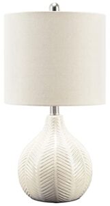signature design by ashley rainermen 20" modern herringbone ceramic table lamp, off white