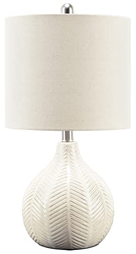 Signature Design by Ashley Rainermen 20" Modern Herringbone Ceramic Table Lamp, Off White