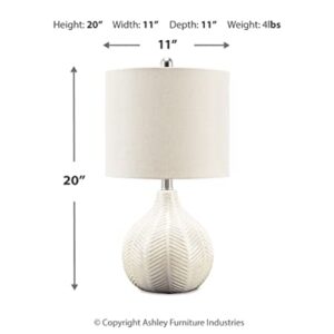 Signature Design by Ashley Rainermen 20" Modern Herringbone Ceramic Table Lamp, Off White