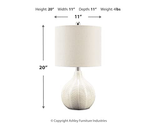 Signature Design by Ashley Rainermen 20" Modern Herringbone Ceramic Table Lamp, Off White