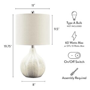 Signature Design by Ashley Rainermen 20" Modern Herringbone Ceramic Table Lamp, Off White