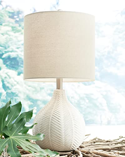 Signature Design by Ashley Rainermen 20" Modern Herringbone Ceramic Table Lamp, Off White