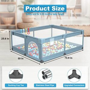 Baby Playpen, Large Baby Playpen, Playpen for Babies and Toddlers with Breathable Mesh, Playpens for Babies with 4 Anti-Slip Suckers, Indoor Outdoor Reliable Baby Activity Center(Gray)