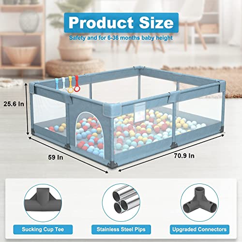 Baby Playpen, Large Baby Playpen, Playpen for Babies and Toddlers with Breathable Mesh, Playpens for Babies with 4 Anti-Slip Suckers, Indoor Outdoor Reliable Baby Activity Center(Gray)