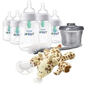 Philips AVENT Anti-Colic Baby Bottle with AirFree Vent Newborn Gift Set with Snuggle, Clear, SCD306/10