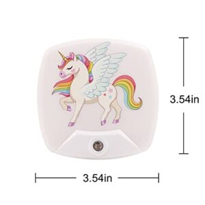 2 Pack - Cartoon Unicorn LED Plug-in Night Light for Kids - Wall Lamp Take Good Care Children Sleep Light Sensor Auto Controlled Nightlights for Baby Nursing D