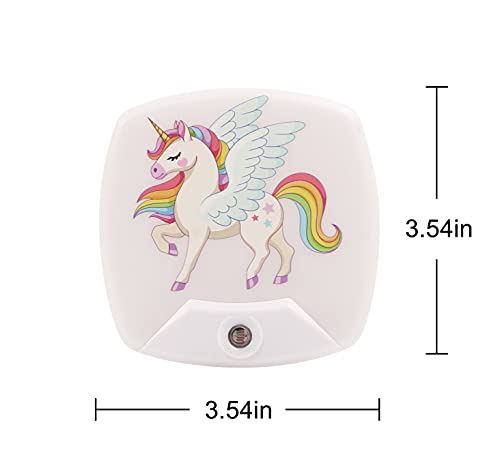 2 Pack - Cartoon Unicorn LED Plug-in Night Light for Kids - Wall Lamp Take Good Care Children Sleep Light Sensor Auto Controlled Nightlights for Baby Nursing D