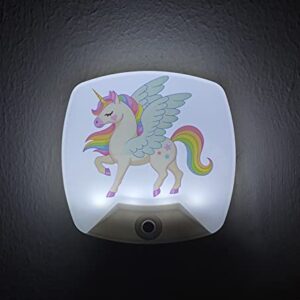 2 Pack - Cartoon Unicorn LED Plug-in Night Light for Kids - Wall Lamp Take Good Care Children Sleep Light Sensor Auto Controlled Nightlights for Baby Nursing D