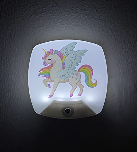 2 Pack - Cartoon Unicorn LED Plug-in Night Light for Kids - Wall Lamp Take Good Care Children Sleep Light Sensor Auto Controlled Nightlights for Baby Nursing D